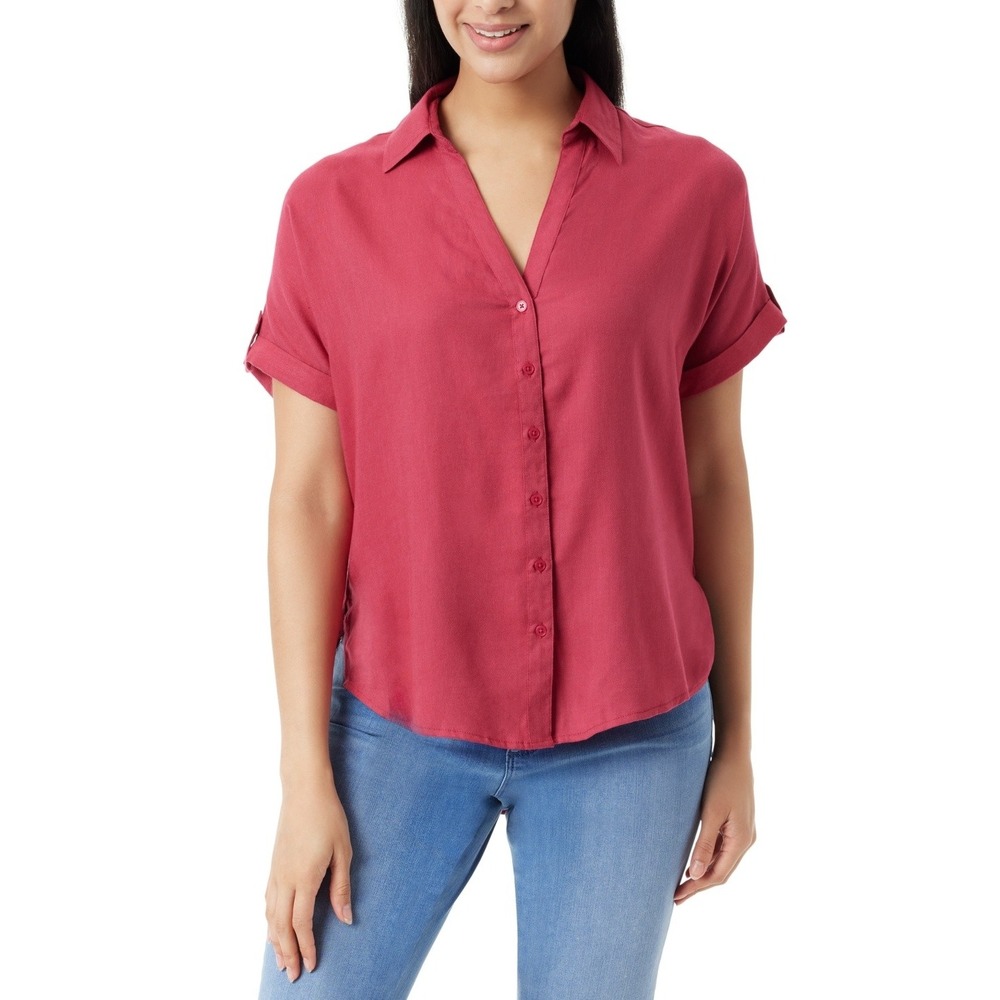 Gloria Vanderbilt Top Womens XL‎ Pink Aster Button Up Gauze Blouse Short Sleeve